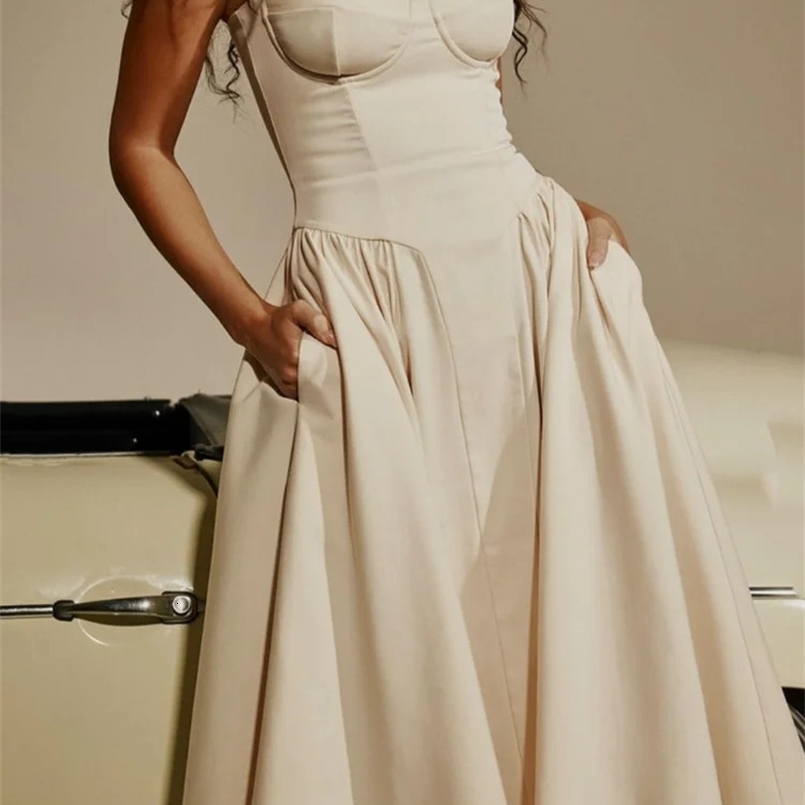 Elegant Wedding Events Corset Dress Sexy Strapless Pleated A-line Midi Party Dresses For Women Summer Female Clothing 240722