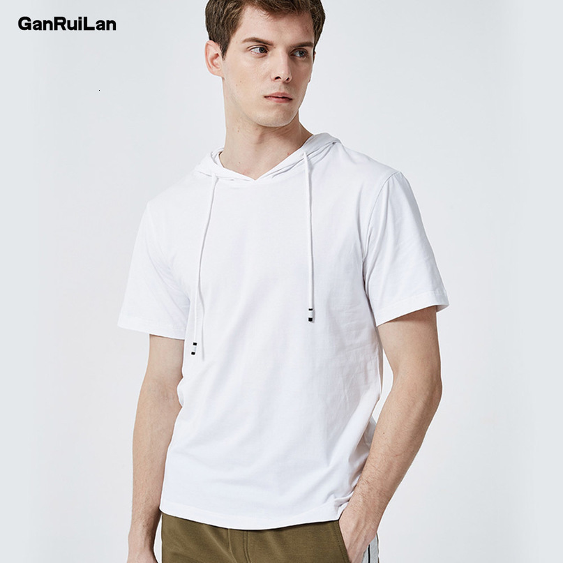Summer Men tshirt Casual Solid Loose Hooded Tops Tees Shirts Male Sportswear Hoodie Short Sleeve Mens T-shirt Clothing 210518