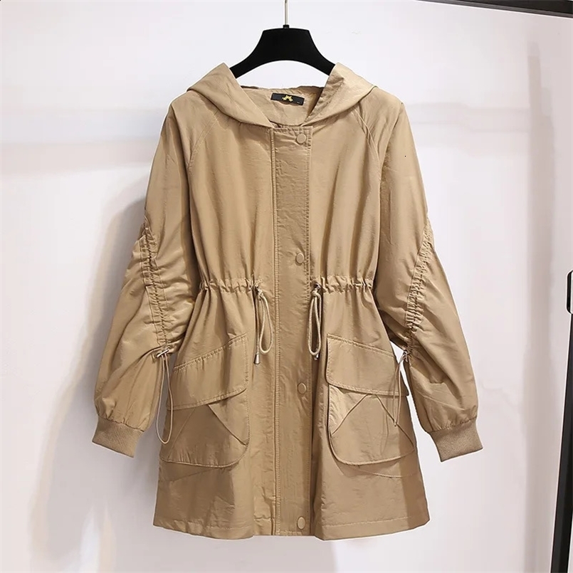 150Kg Plus Size Bust 156cm Womens Spring Autumn Loose Casual Fashion Hooded Trench Coat Black Khaki 6XL 7XL 8XL 9XL 10XL 240813