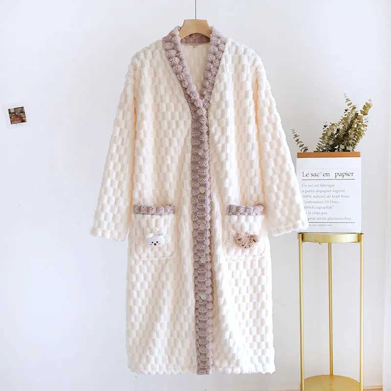 Women Winter New Thick Warm Flannel Bathrobe Plus Size Coral Fleece Bath Robe Female Cozy Dressing Gown Ladies Lounge Sleepwear Z250924