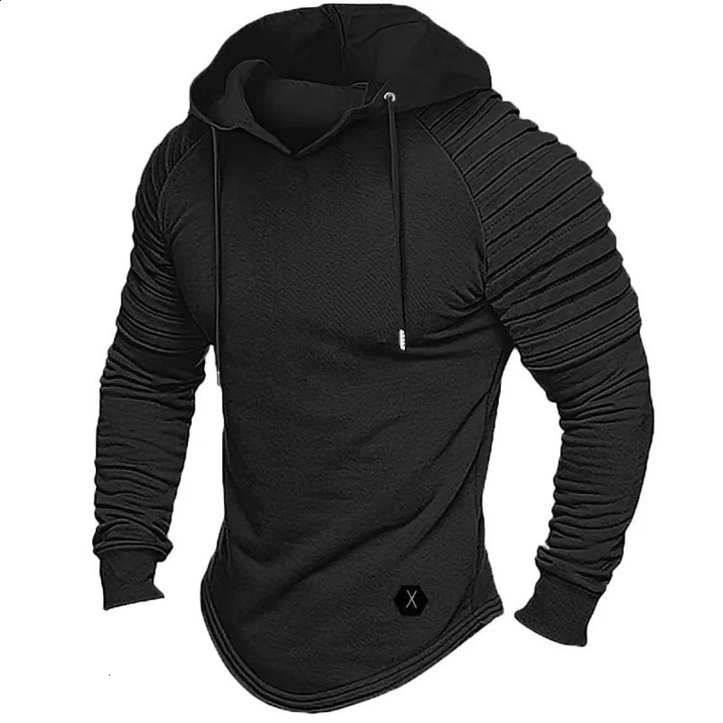 Autumn Winter Mens Fleece Hoodie Jacket Warm Casual Long Sleeve Sweatshirt Solid Striped Pleated Pullover Coat Thick Clothing 240123