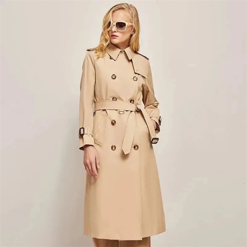 Spring And Autumn Youthful Woman Clothes Womens Trench Coat In Outerwears Double Breasted Pockets Overcoat Female 240724