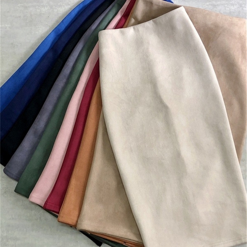 Casual Dresses REALEFT Autumn Winter Women's Elegant Suede Sheath Midi Skirts High Waist Solid Chic Wrap Skirt Back Split Pencil Skirt 230222