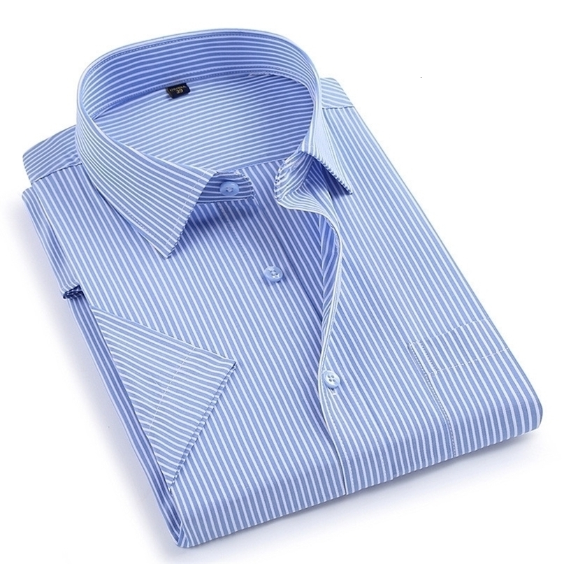 Summer short sleeve turndown collar easy care noniron regular fit striped Plaid business men casual shirts