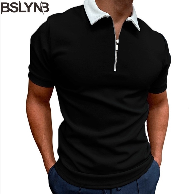 Men's Polos Summer Men's Printed T-Shirt Fashion Zipper Lapel Slim Fit Short Sleeve Business Casual Polo Tee Shirt Male Tops 230710