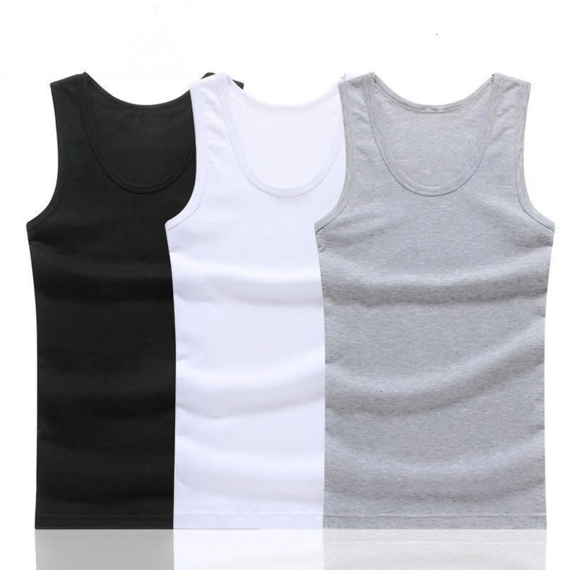 Tank top Oneck sleeveless vest mens elastic cotton fitness solid color Tshirt summer fashion 240408