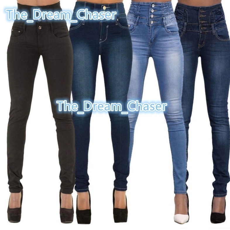 Womens Blue Vintage Elastic Wide Waist Baggy Pencil Pants Long Denim Skinny Stretch High Waist Solid Button Summer Winter