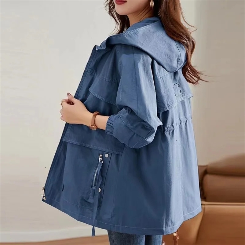 Trench Coat Women Spring Autumn Korean Mid Long Loose Women Overcoat Windbreaker Female Outerwear Basic Coat Lining 240408