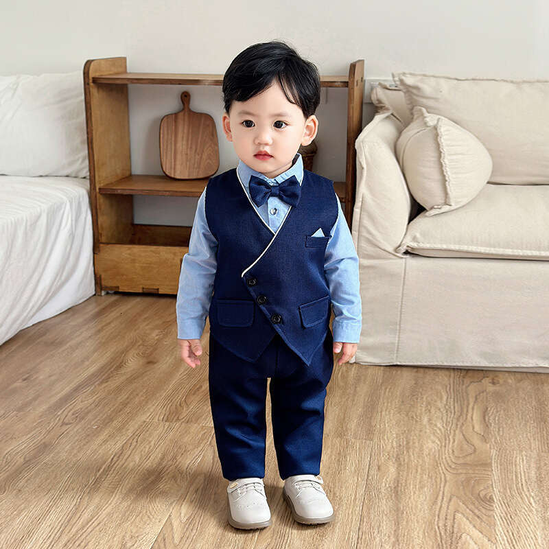 Clothing Boys Spring and Autumn Long Sleeve Three-Piece Set Children's Outfit Little Gentleman One-Year-Old Boy Formal Wear
