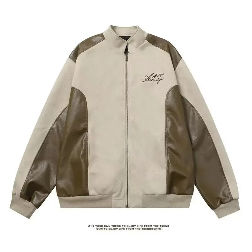 Vintage Pu Leather Jacket For Men Women Casual Loose Fit Baseball Style Clothing American Style Couple Deer Skin Velvet Jacket 240829