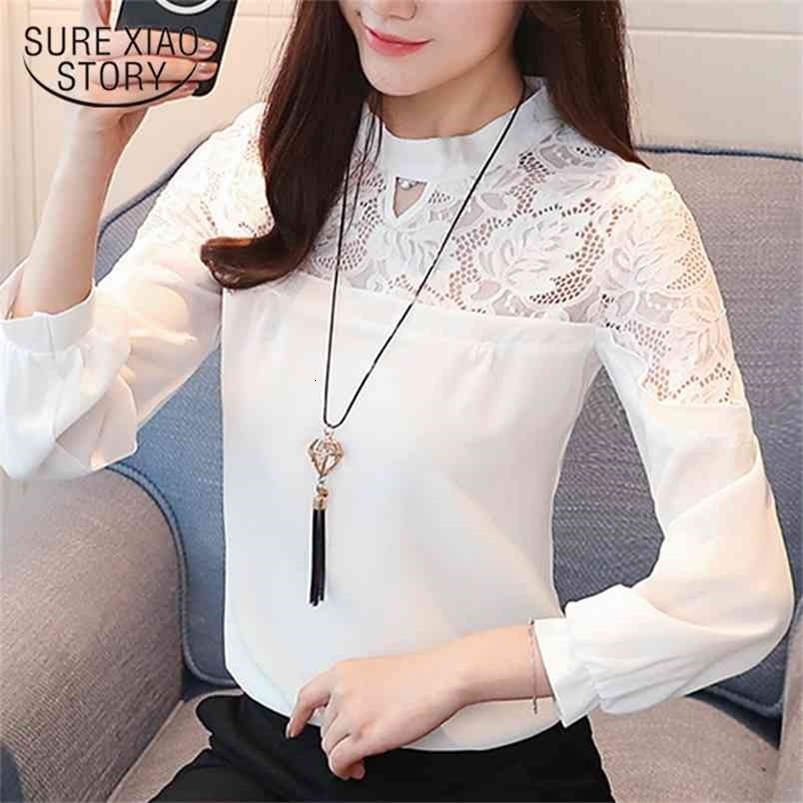 spring long sleeved blouses lace fashion shirts office lady elegant solid women tops slim female D530 30 210506