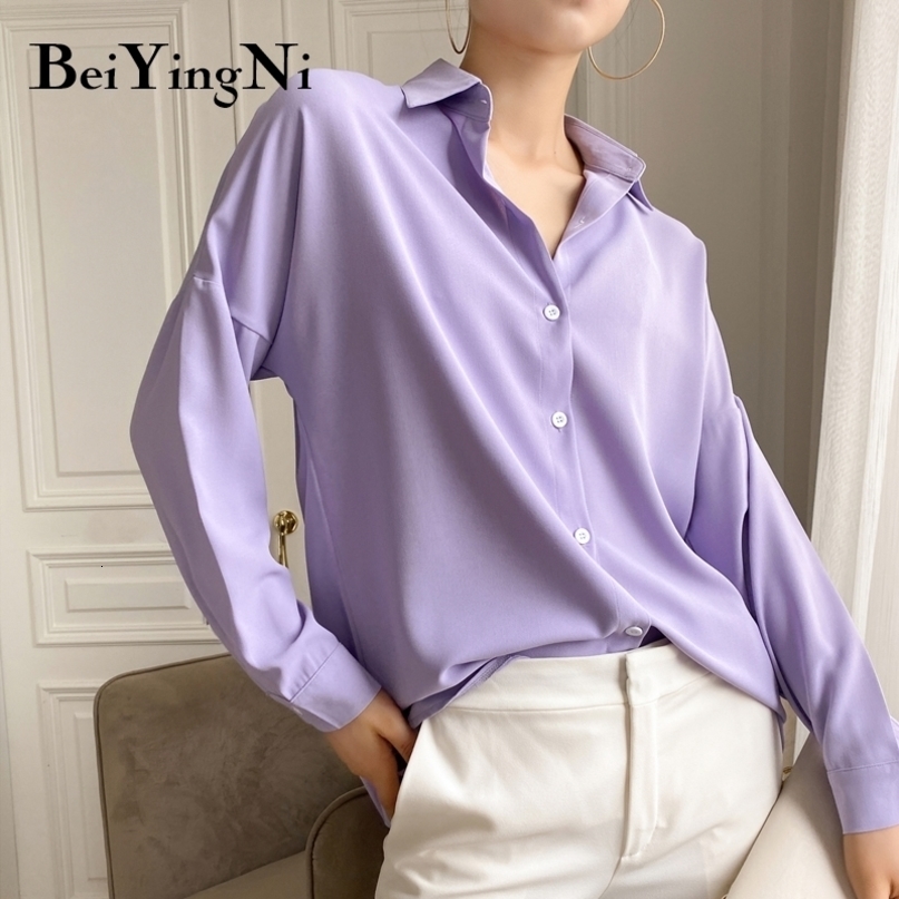 Beiyingni Women's Blouses Tops 6 Colors Elegant Long Sleeve Chiffon Single-breasted Female Shirts White Office OL Blusas Mujer 201028