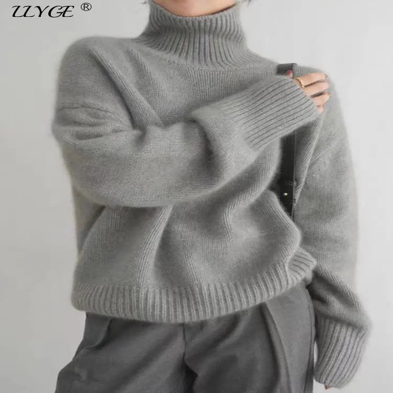 Korean Fashion Wool Cashmere Sweater Women Turtleneck Knitted Pullover Female Allmatch Winter Casual Loose Thick Sweaters 240617