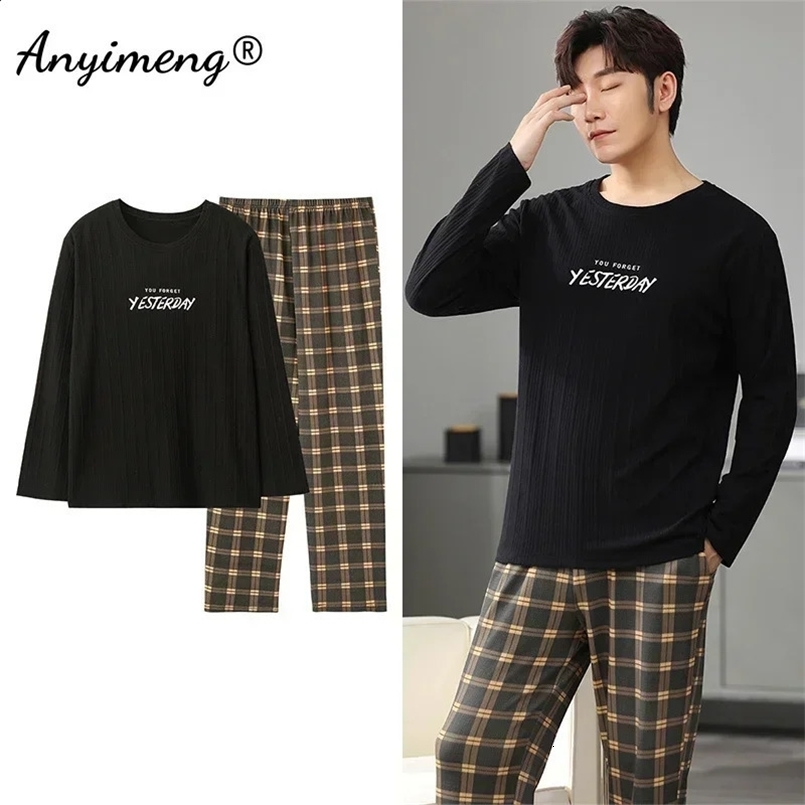 Big Size Men Pajamas Autumn Winter Chic Gentleman Pjs Fashion Mens Casual Sleepwear Plaid Pants Cotton Pijama Set for Boy 240929