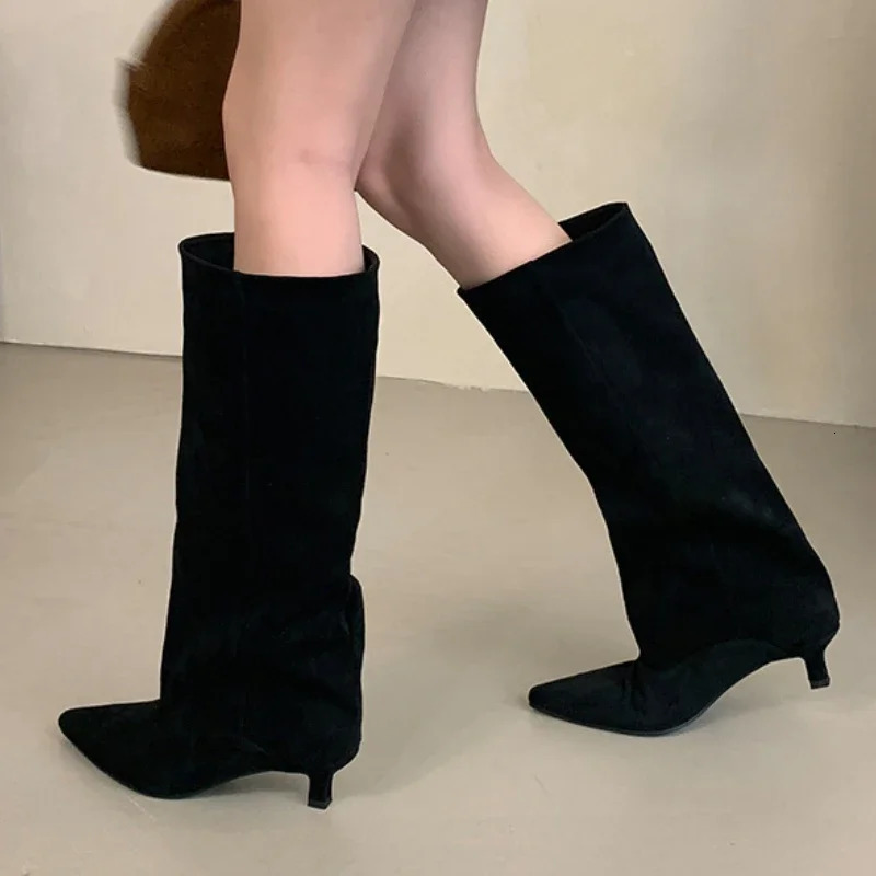 2025 Winter Street Style Pointed Toe KneeHigh Boots Women Low Heels Shoes Female Long Booties Women Shoes Zapatos De Mujer 250924