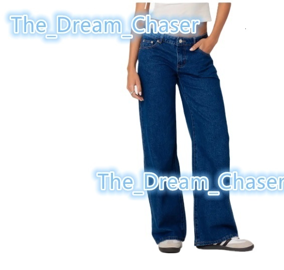 Dark Blue EcoFriendly Denim Jeans Low Rise Breathable Straight Style with Loose Fit Casual on Waist