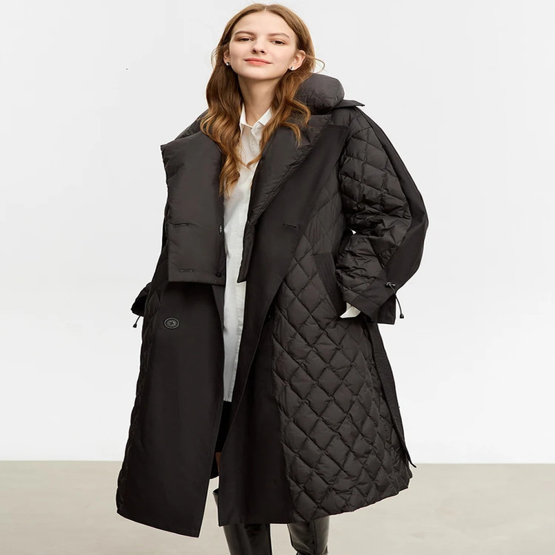AMII Minimalist Womens Winter Coat Simple Warm Long Double Chest Collar Detachable Womens Jacket 12324016 241011
