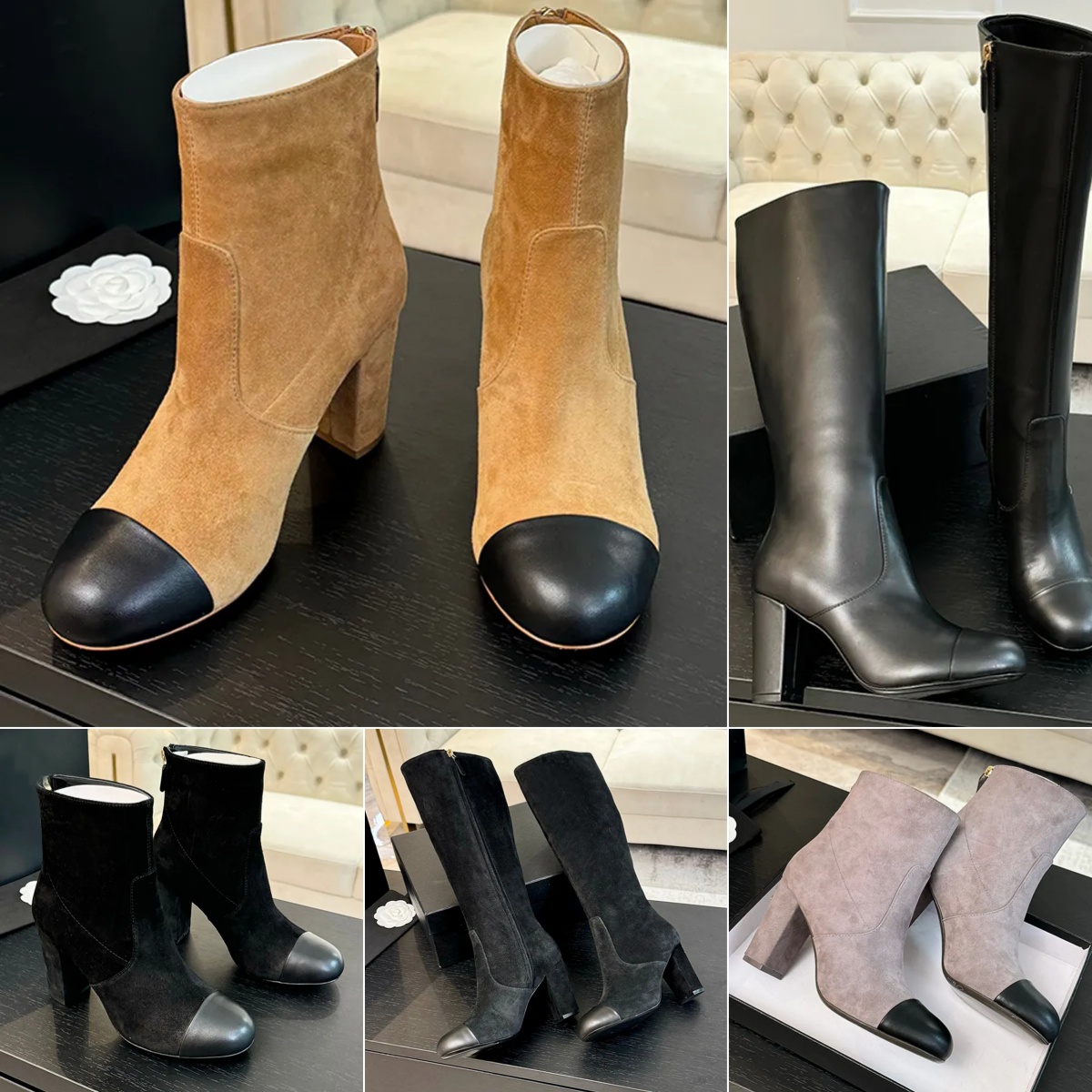 luxury womens boots suede ankle boots round toes chunky heels winter boots designer boots soft real leather knight boot fashion boots for woman knee