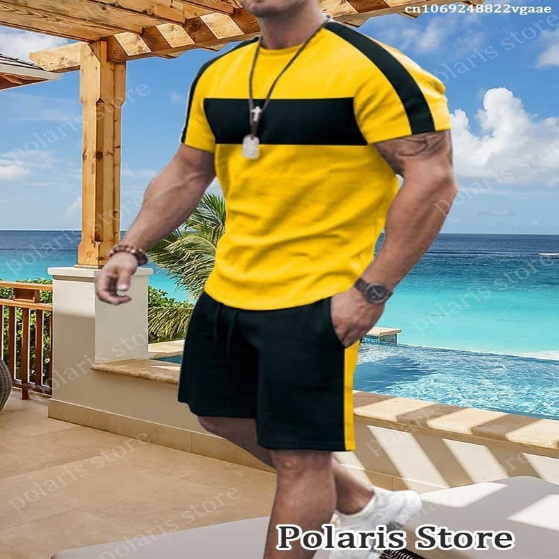 Mens Tracksuits Summer Sets Tracksuit T Shirt Clothing Fashion Streetwear Solid Color Suit Male Vintage Sportswear 2 Piece Short Outfits 230418