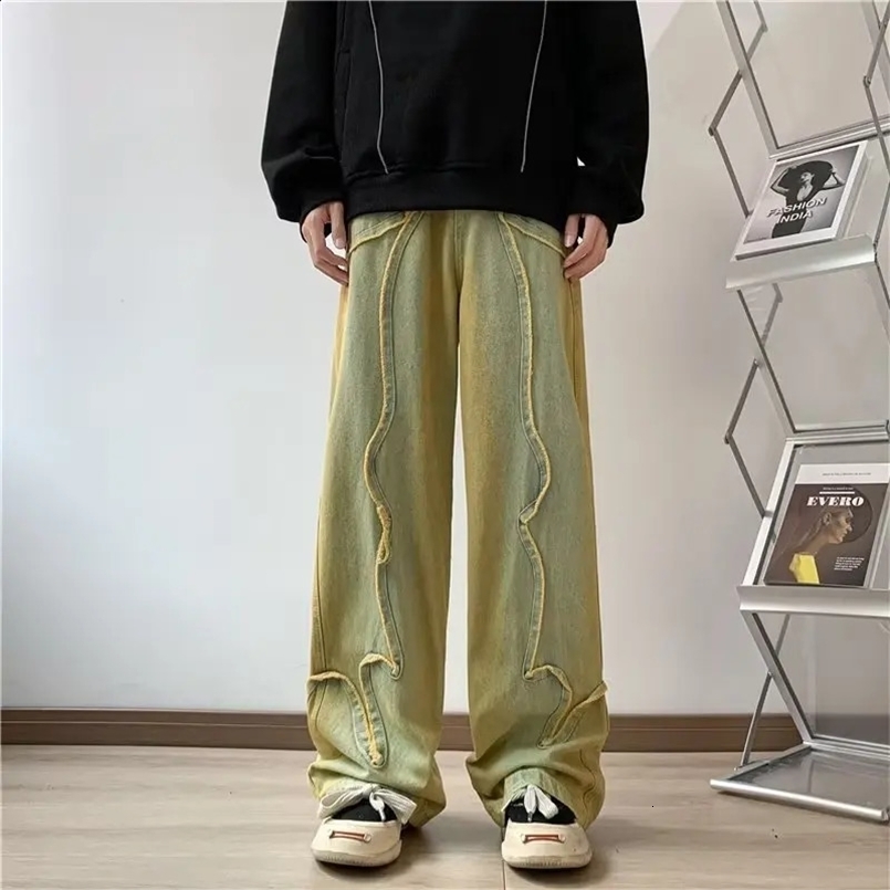 Y2K streetwear lavati blu vecchi pantaloni jeans impilati larghi per uomo abbigliamento dritto hip hop pantaloni in denim ropa hombre 240816