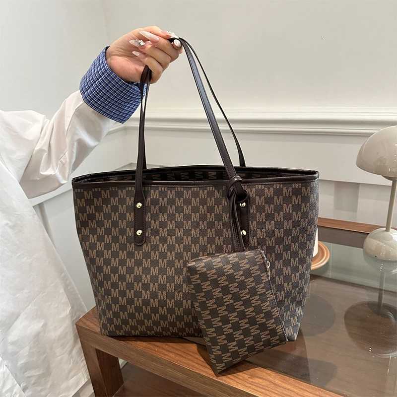 French Style Letter Print Tote Bag with Matching PurseLady Vintage Casual Shoulder BagLarge Capacity Women Commuter Handbag W250924