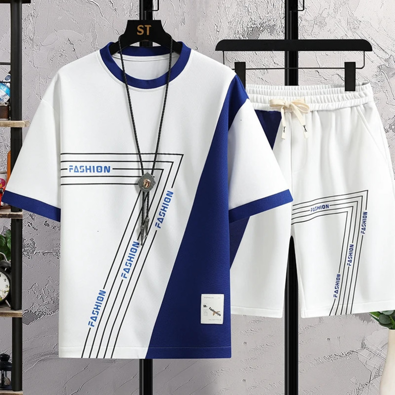 Solid Color Mens Sets Summer Casual Hooded Short Sleeved TShirts And Shorts TwoPiece Sports Tracksuits Top Tees Joggers 240409