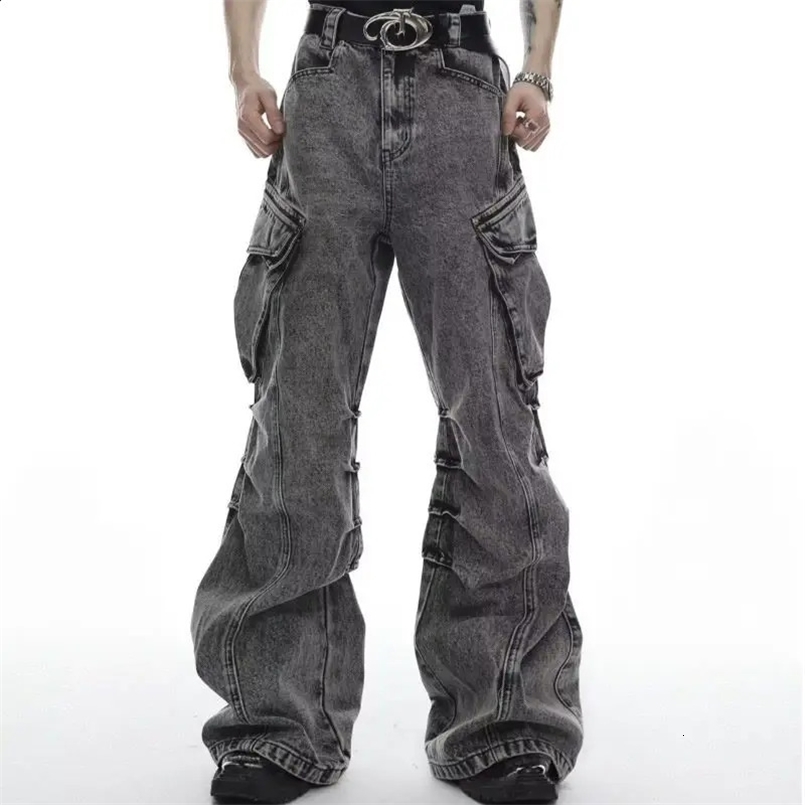 American style retro washed hip-hop high street straight leg jeans for men and women loose casual wide leg pants for the streets 240823