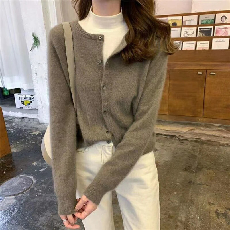 Cashmere Sweater Cardigan Women Single Breasted Long Sleeve Elegant Vintage Jumper Solid Wool Knitted Autumn Winter Outwear X452 240617