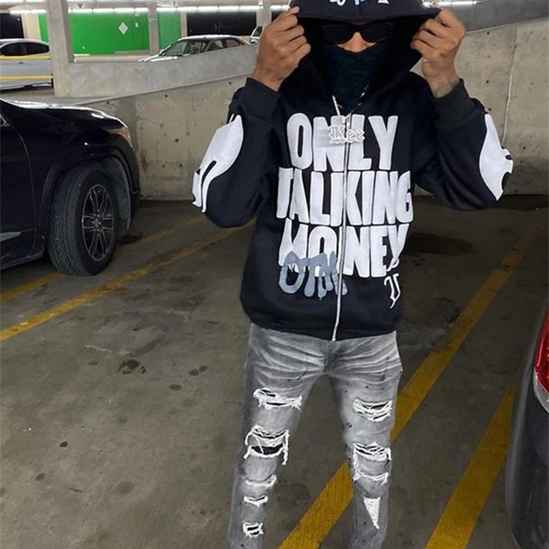 BIG PROMOTION Y2K Europe and America Autumn/Winter Flame Letter Printing Casual Hoodie Street Hip Hop Cardigan Zipper Coat Men 240814
