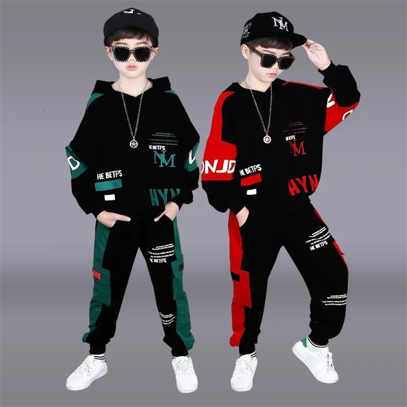 2025 spring winter children Boy Clothes Teenager tracksuit letters Hooded Top Shirts Sweatshirt Ankle-tie Pant 8 10 11 12 year 250214