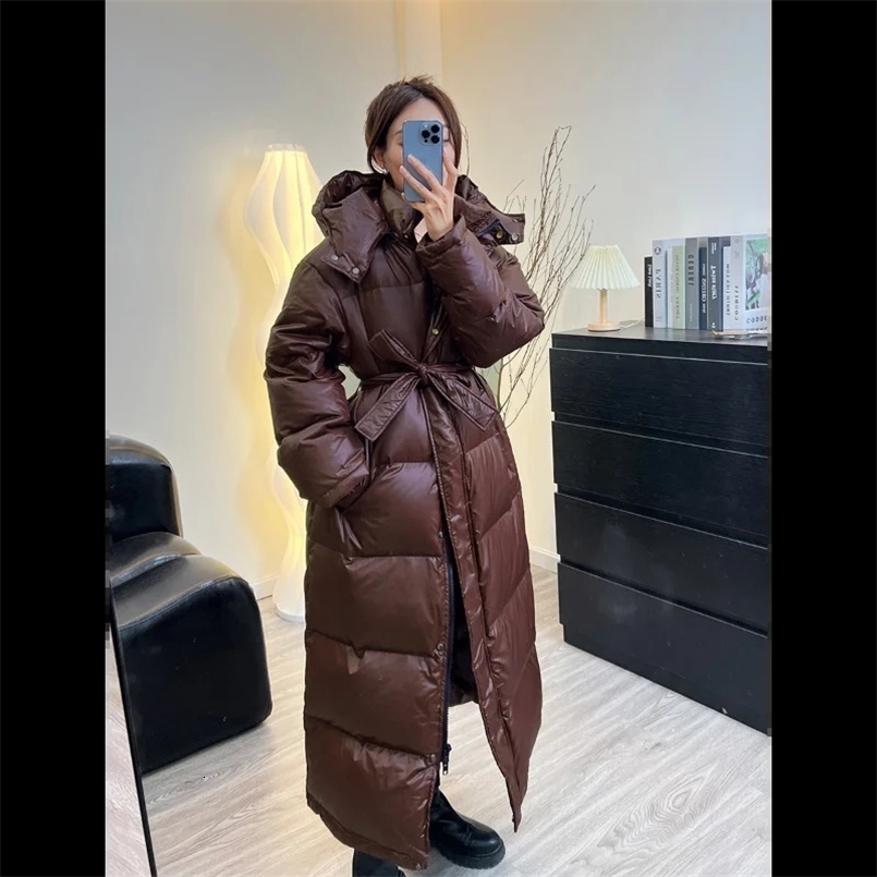 Womens Down Jacket Winter Casual Thick Warm Long Parka with Adjustable Hooded Down Jacket with Sashes Puffer Coat Ladies Snow 240910