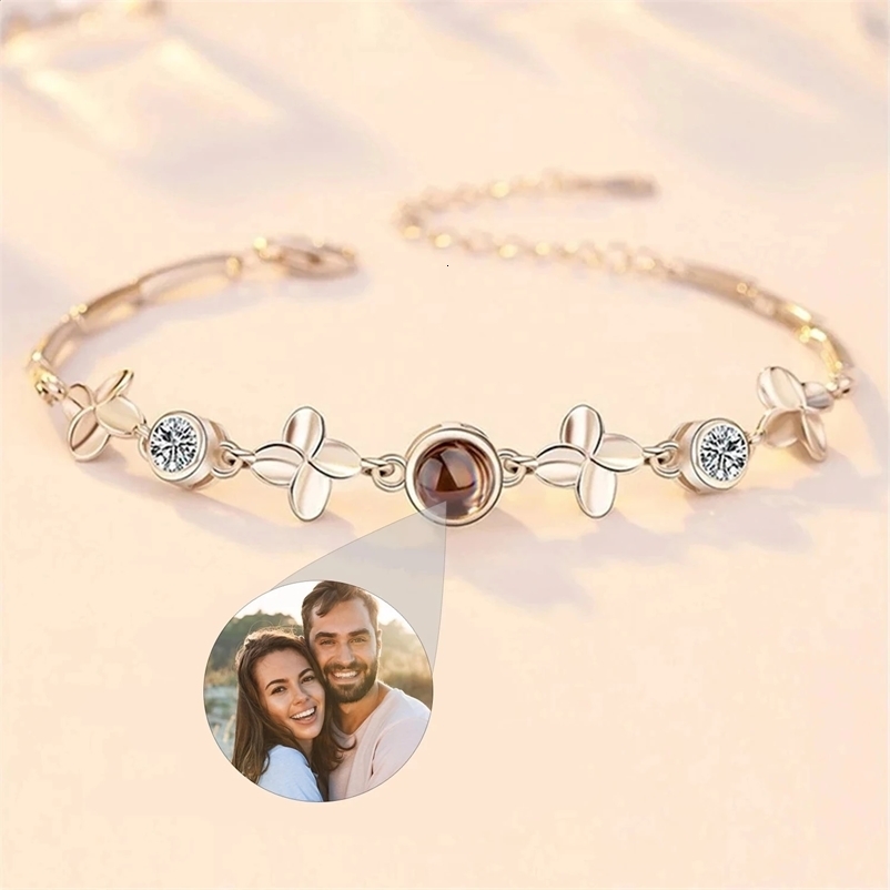 s925 Leaf Bracelet Personalized Projection Po Bracelet Pendant Bracelet-Projection -Memorial Custom Image Jewelry Women Gift241224bj