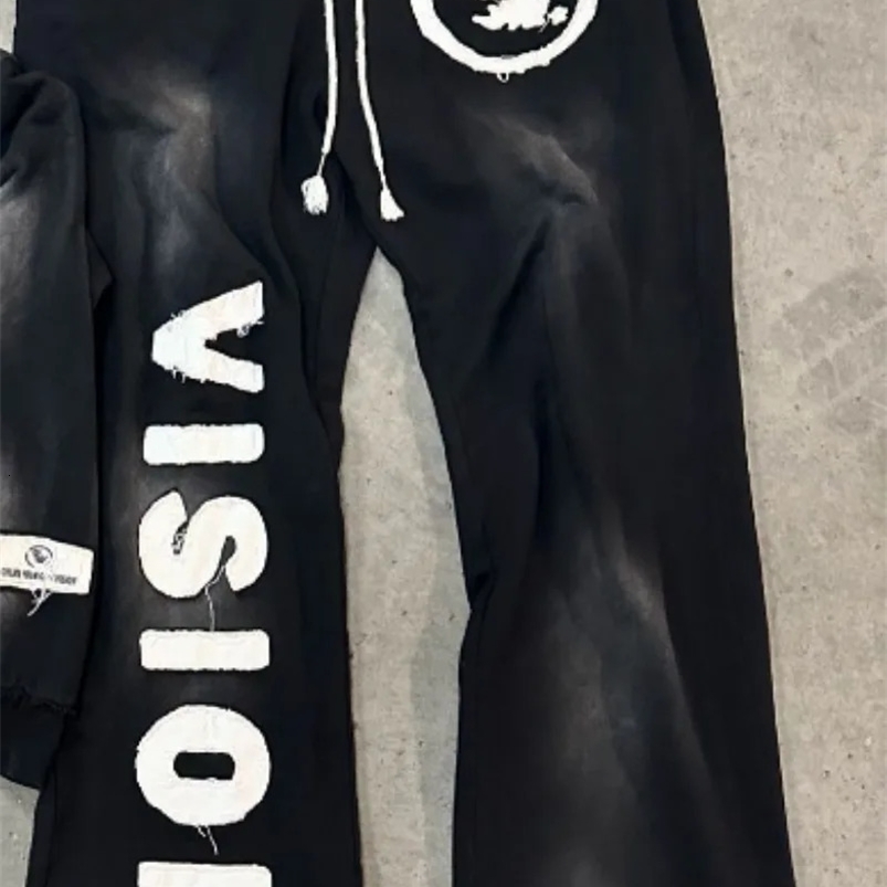 Harajuku letter patch embroidery elastic waist straight pants mens hip-hop street y2k clothing trend sports pants 241111