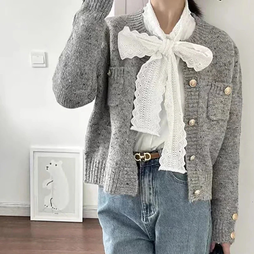 Womens Sweaters EVNISI Women Knit Long Sleeve VNeck Elegant Office Sweater Gray Singlebreasted Cardigan Coat Fall Winter Solid Jacket 231129