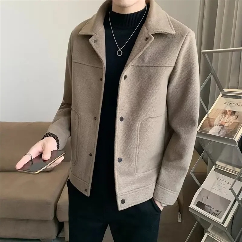 Autumn Mens Solid Color Jacket Fashionable Lapel Versatile Casual Wear For Men Loose Fit Regular Length 240829