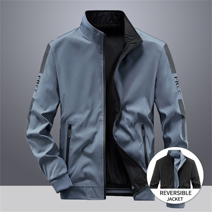 Mens Jackets Mens Reversible Jacket Trend Polyester Casual Baseball Uniform Spring and Autumn Clothes Male Double Sided Zipper Coats 221006