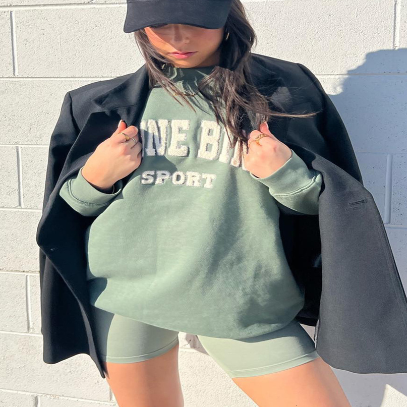 Mens Hoodies Sweatshirts Letter Flocking Green Sweatshirt Women Spring Autumn Clothing Vintage Tops Fashion Loose Hoodie Top Chic 230826
