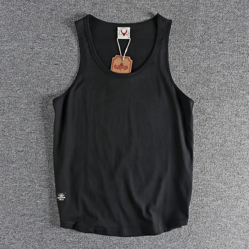 Cotton sleeveless Tshirt vest mens loose American style outside wear short sleeve boys sports fitness top summer 240415