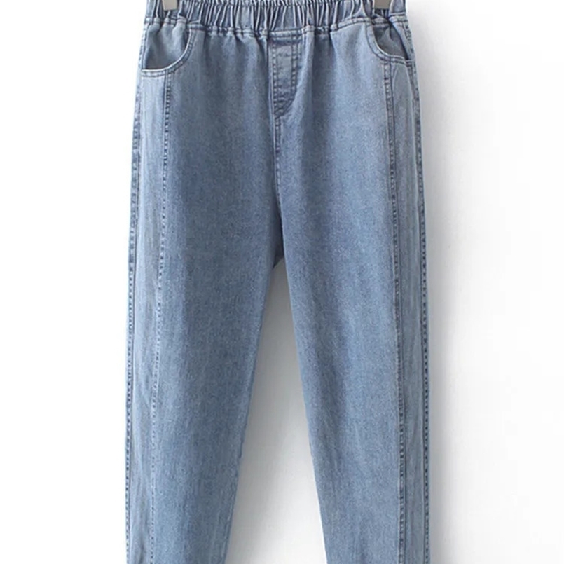 Plus Size Womens Jeans Elastic High Waist Stretch Spring Summer Stretch Denim Jeans Button And Fold-Over Bottom Thin Pants 4XL 240810