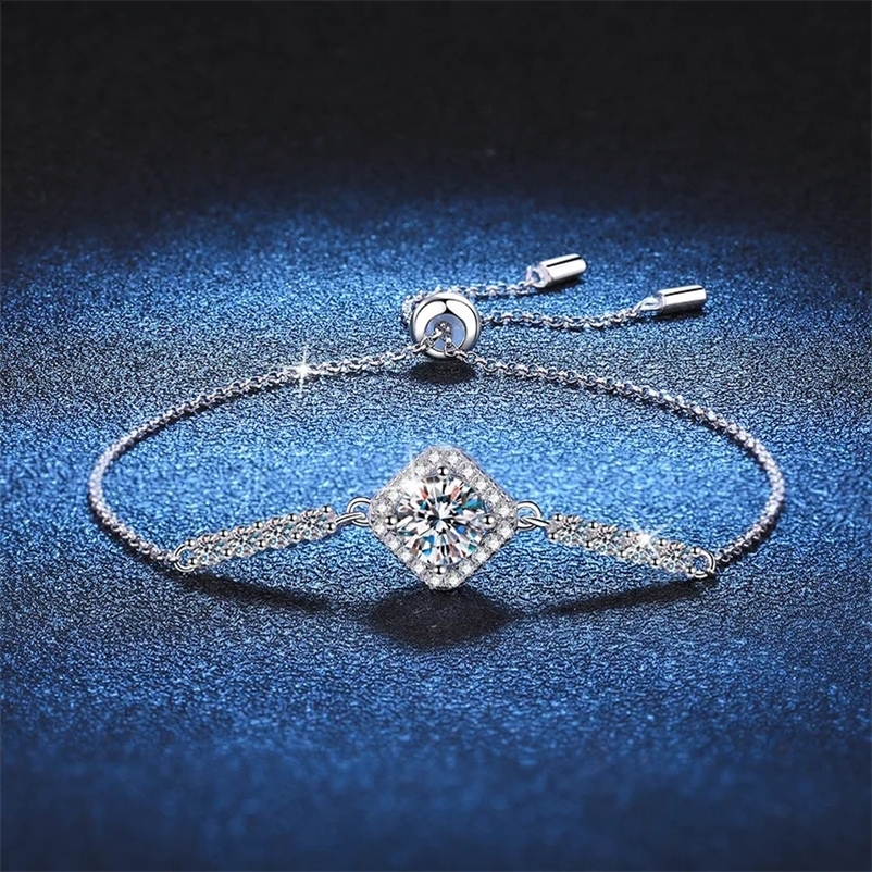 S925 Pure Silver Bracelet Radiant Square Bag Womens Bracelet D 1CT GRA Exquisite Jewelry Gift for Wedding Parties241121bj