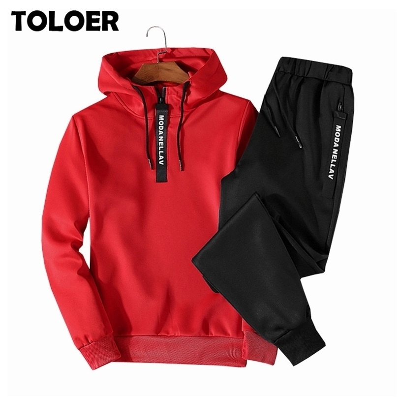 Men Casual Set Hooded Spring Autumn Men's Sportswear Hoodies+Pants 2PCS Sets Solid Hip Hop Street Loose Tracksuits 211109