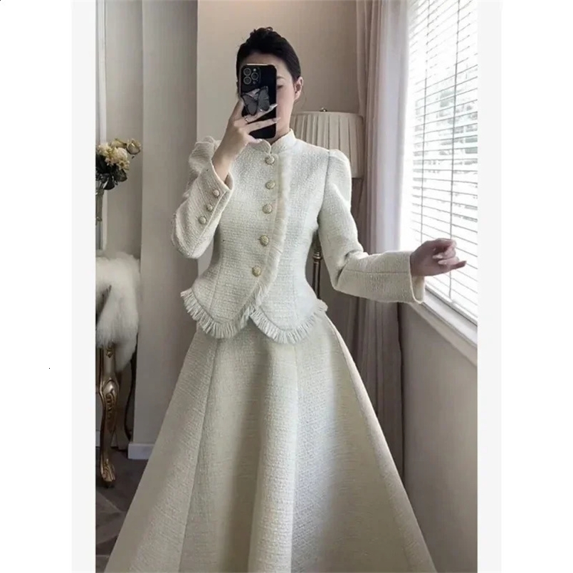 Elegant Socialite Style Tweed Suit Dress 2-piece Set Womens Korean Drama Inspired Mini Couture Fashion 240829