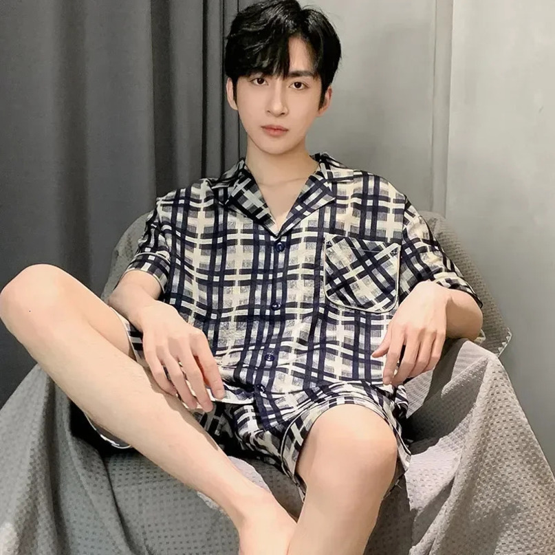 2 Lounge Clothes Set S Button Cardigan Sleepwear Short Sleeve Cotton And Wear Summer Home Sets Top Piece Pyjama Mens 240408