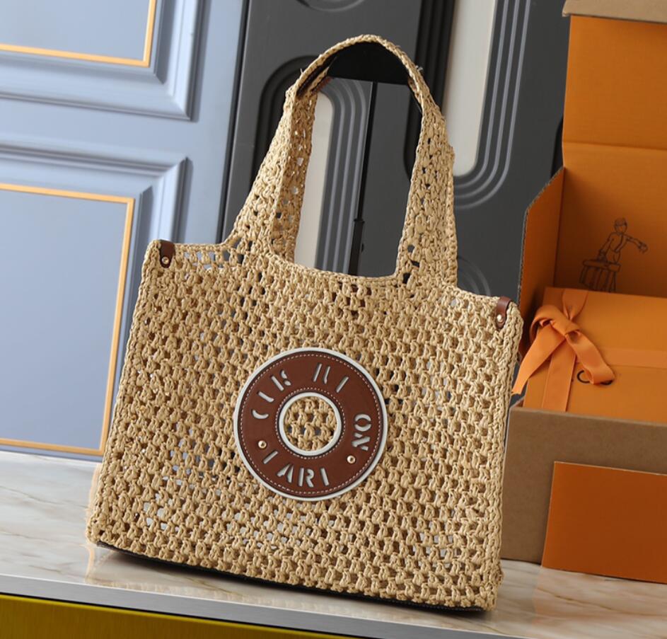 Woven luxury famous Straw weaving OnTheGo Tote Bag Large Capacity Handbag Casual Riveted Corner designer bags shopping bags By The Poo bag