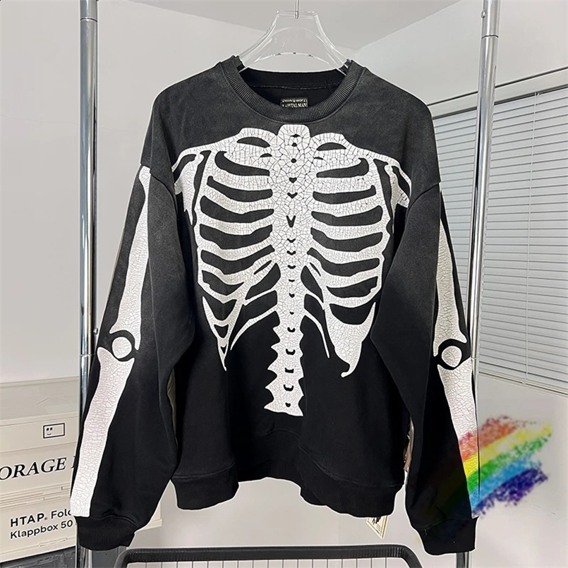 fw KAPITAL Sweatshirts Men Women Top Quality Skeleton Washed Vintage Washed Distressed Crewneck Pullovers 240824