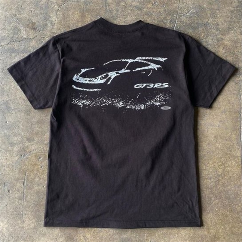 Racing Print Black Cotton T-Shirt Casual Oversized Short Sleeve O-Neck Fashion Streetwear Gothic Grunge Retro Harajuku Mens Top 240823