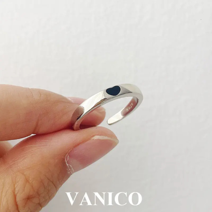 Wedding Rings Black Heart Open Bands Ring 925 Sterling Silver Minimalist Simple Polished Plain Love Heart Engagement Promise Rings for Women 231222