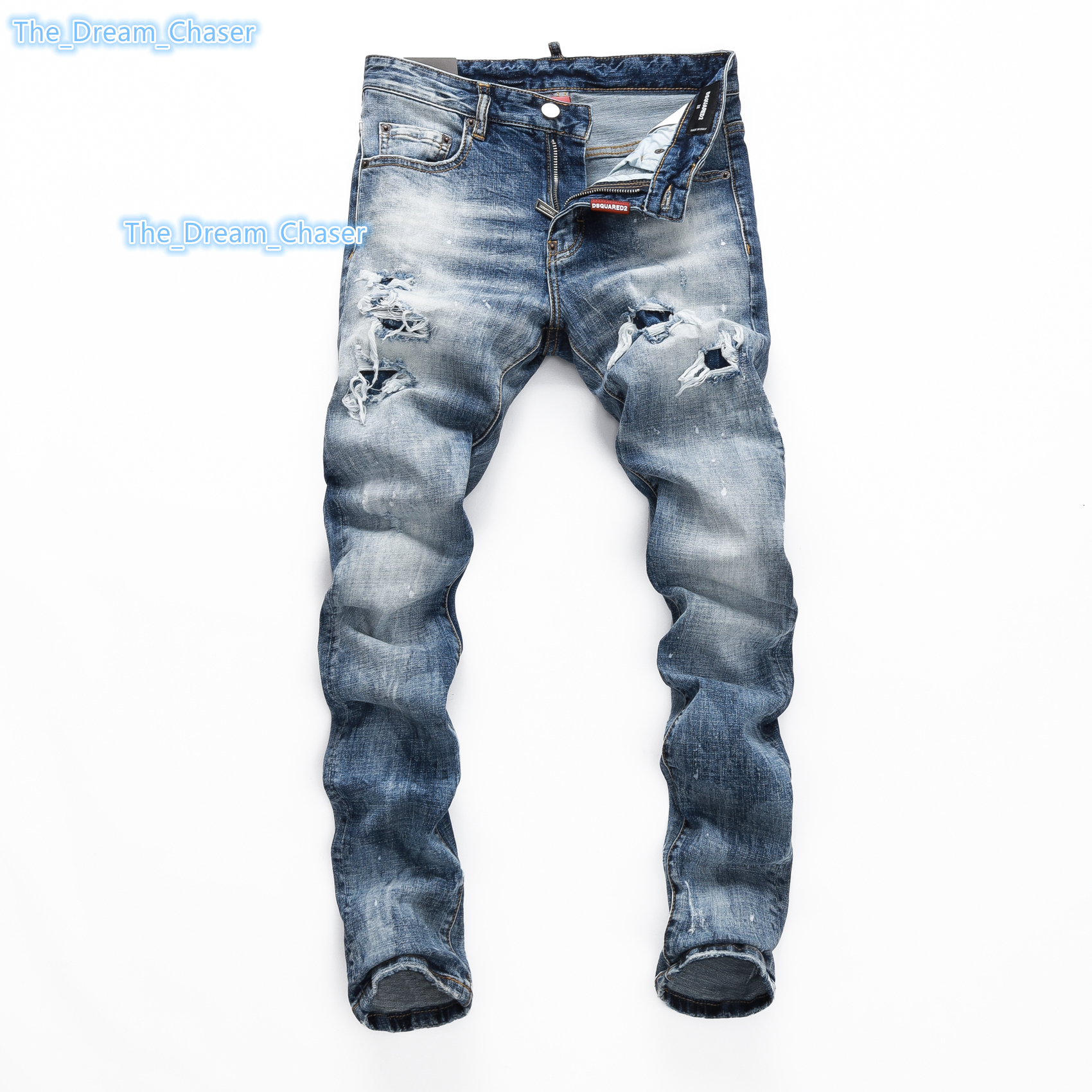 8476J88AS High Quality Men Jeans Patched Ripped Distressed Slim Fit Jeans for Man Hole Denim Trousers