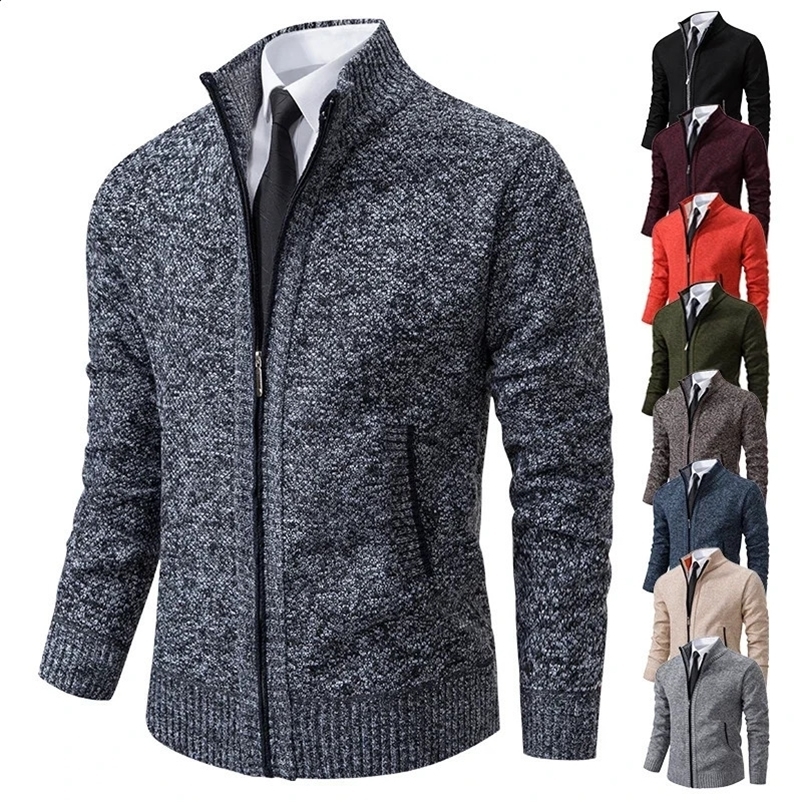 Mens Sweater Jumper Jacket Autumn Zip Up Cardigan Y2K Winter Fleece Cashmere Formal Knitting Hombre Zipper Up Cold Coat Menswear 240913