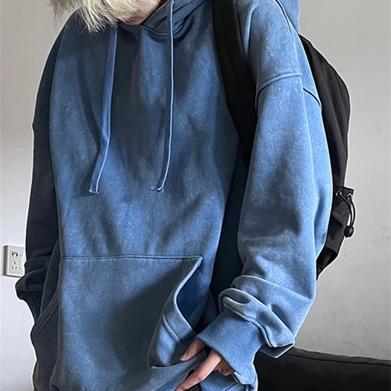 Mens Hoodies Autumn 360G Thick Cotton Washed Sweatshirts Oversized Hoodie Streetwear Y2K Clothes Unisex Hoody Tops 240829